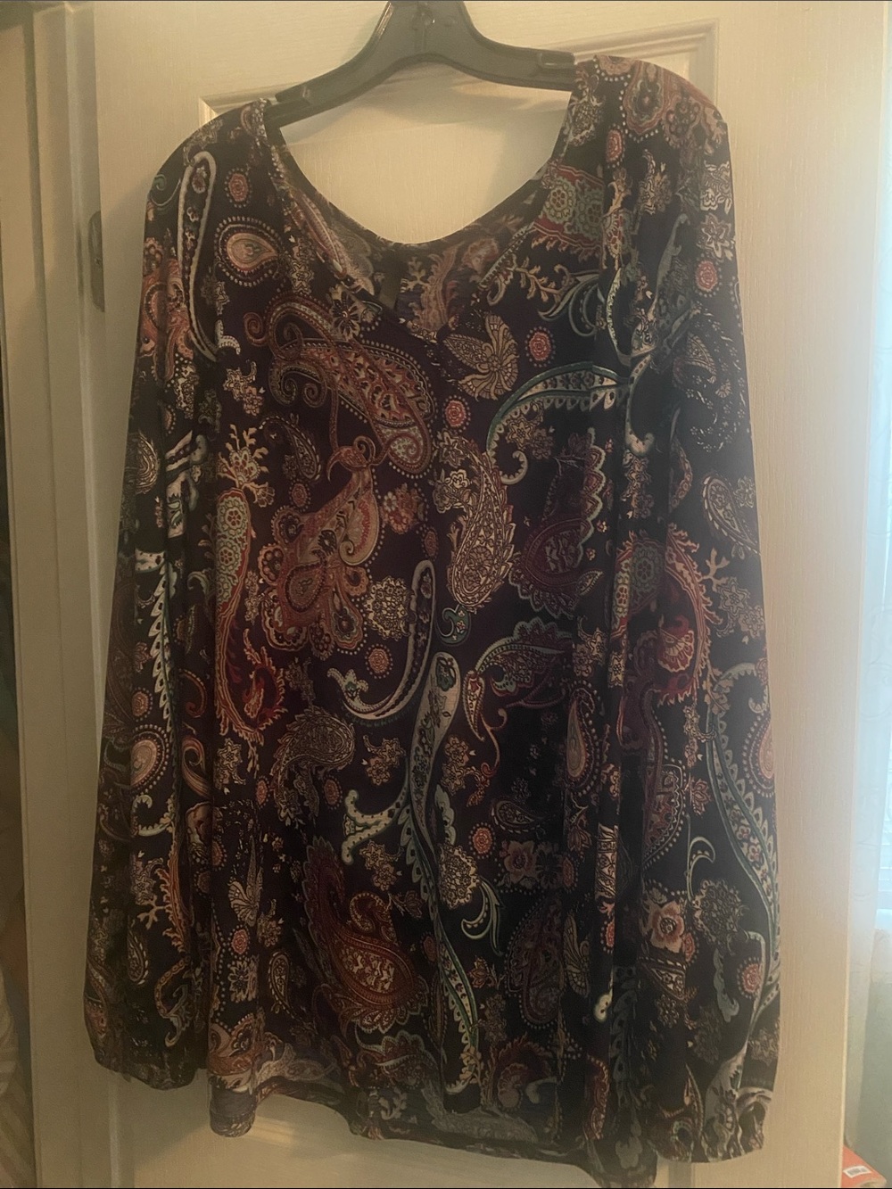 Womens Paisley Long Sleeve Blouse - Burgundy Multi